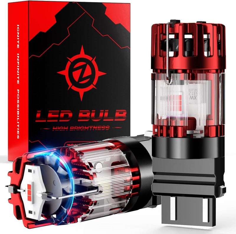 ZONBEAM 3157 P27/7W Red LED Brake Tail Light Bulbs, CANBUS Error Free,No Hyper Flash - 1860-SMD Chips Powerful & Super Bright with Cooling Fan - CK & Standard Socket Plug-and-Play - Image 1